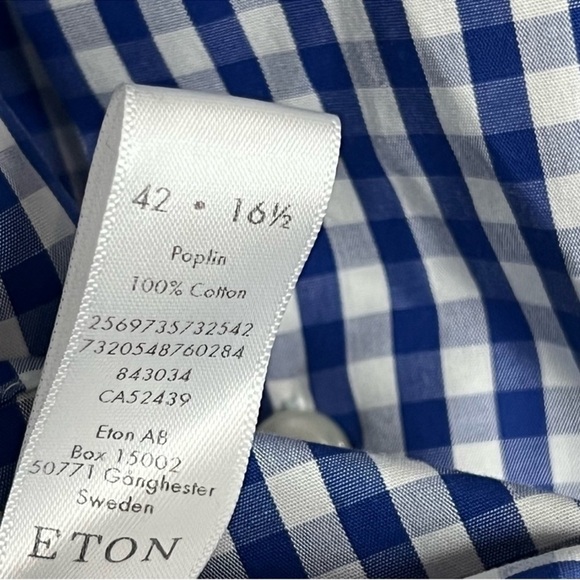 Eton Blue/White Plaid Contemporary Slim Poplin Dress Shirt 42 | 16.5 - Picture 6 of 9